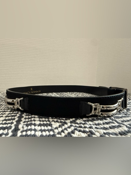 STACY ADAMS Black Grain Leather Belt with Silver Buckle Chain Accent main image 11